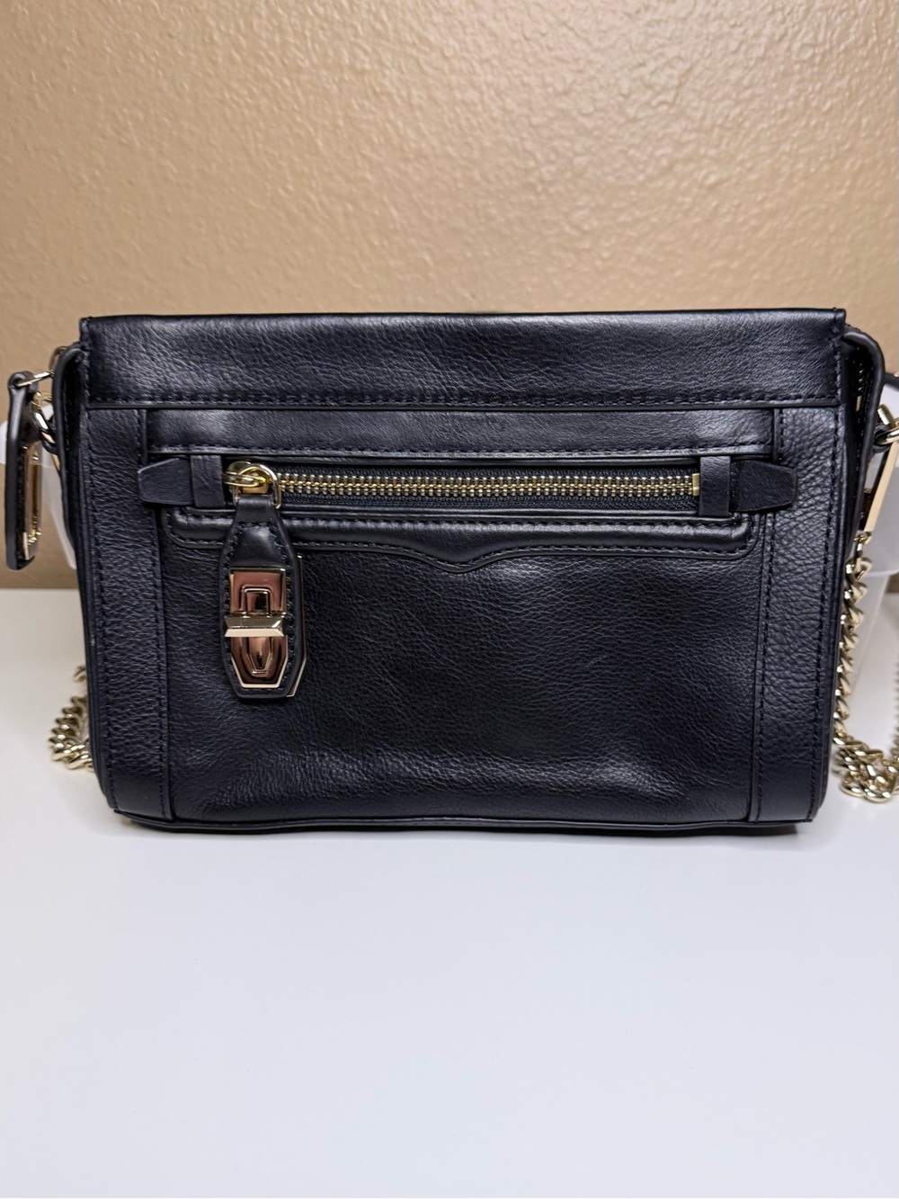 🆕 Rebecca Minkoff | Crosby Crossbody Bag Purse Clutch | Black Leather | Gold - Picture 3 of 16